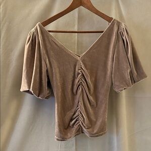 Free People Velvet Blouse in Tan